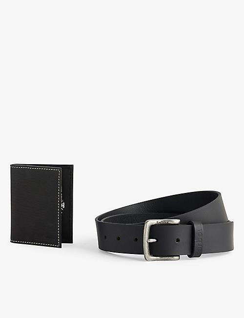 BARBOUR: Brand-debossed crinkled-texture leather belt and wallet gift set