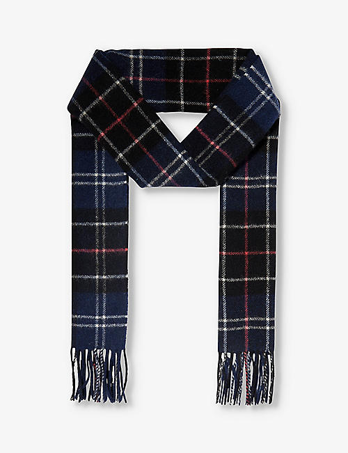 BARBOUR: Checked tasselled-trim wool scarf