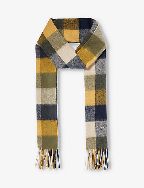 BARBOUR: Checked tasselled-trim wool scarf