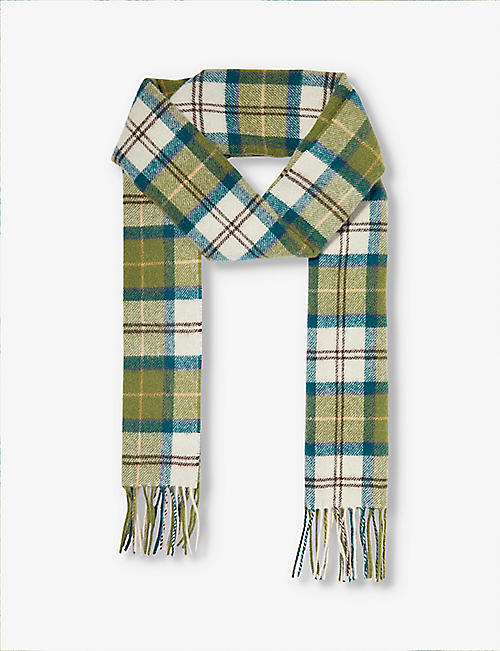BARBOUR: Tartan-print tasselled-trim wool scarf