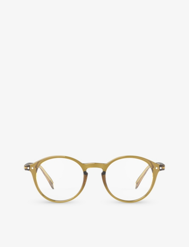 #D round-framed golden green reading glasses