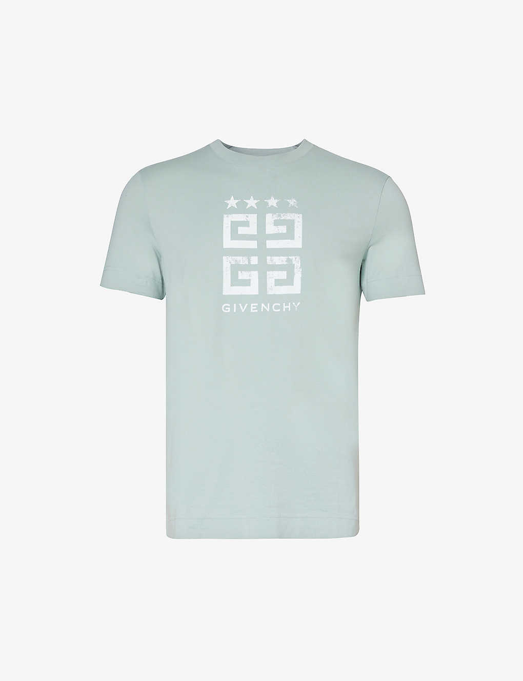 Givenchy Mens Mineral Blue 4g Star Logo-print Cotton-jersey T-shirt