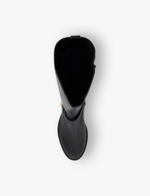 Shop Dune Women's Black-leather Tildy Strap-embellished Leather Knee-high Heeled Boots