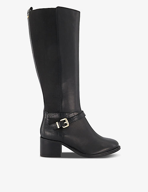 DUNE: Tildy strap-embellished leather knee-high heeled boots