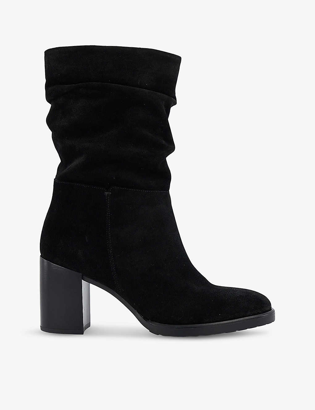 Dune Womens Black-suede Prominent Ruched Suede Heeled Boots