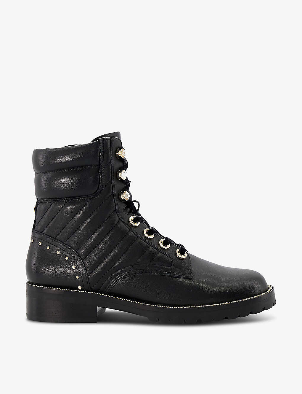 Dune Womens Black-leather Quilted Pearlescent-embellished Leather Boots