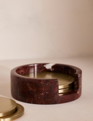 SOHO HOME: Brass coasters and marble holder set of four