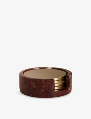 SOHO HOME: Brass coasters and marble holder set of four