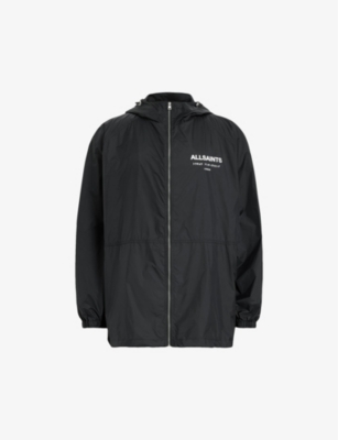 Shop Allsaints Men's Black Underground Logo Text-print Shell Jacket