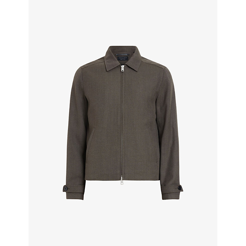 Shop Allsaints Mens Brown Howl Button-cuff Cotton And Wool Jacket