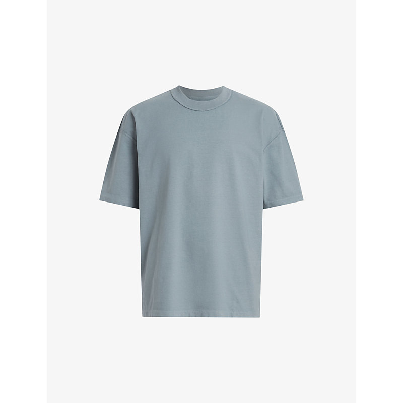 Shop Allsaints Men's Dusty Blue Isac Relaxed-fit Short-sleeve Organic-cotton T-shirt
