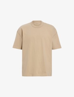 Shop Allsaints Men's Toffee Taupe Isac Relaxed-fit Short-sleeve Organic-cotton T-shirt
