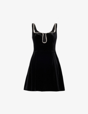 SELF-PORTRAIT: Crystal-embellished fit-and-flare stretch-velvet mini dress