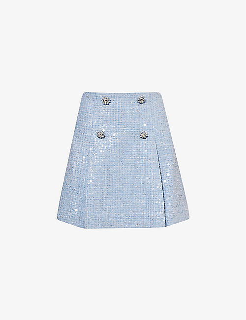 SELF-PORTRAIT: High-rise sequin-embellished woven mini skirt