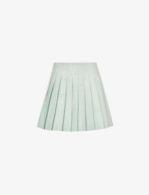 SELF-PORTRAIT: Bouclé-texture pleated mid-rise woven mini skirt