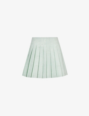 Self-portrait Self Portrait Mint Boucle Pleated Mini Skirt In Blue