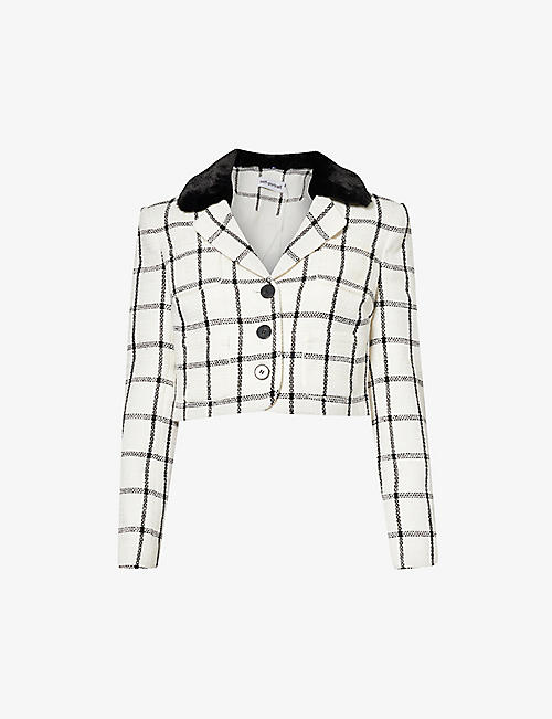 SELF-PORTRAIT: Bouclé-texture V-neck woven jacket