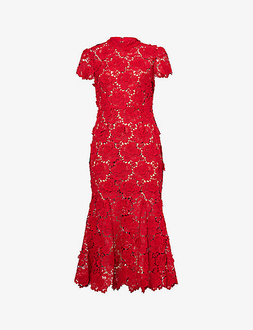 SELF-PORTRAIT: Floral-lace midi dress