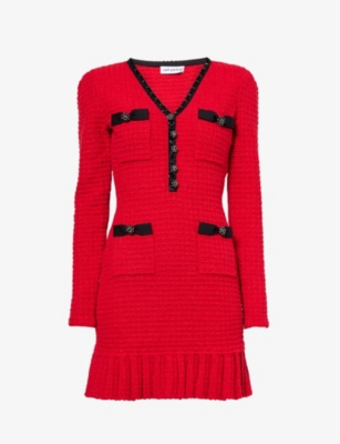 SELF-PORTRAIT - Pleated V-neck knitted mini dress | Selfridges.com