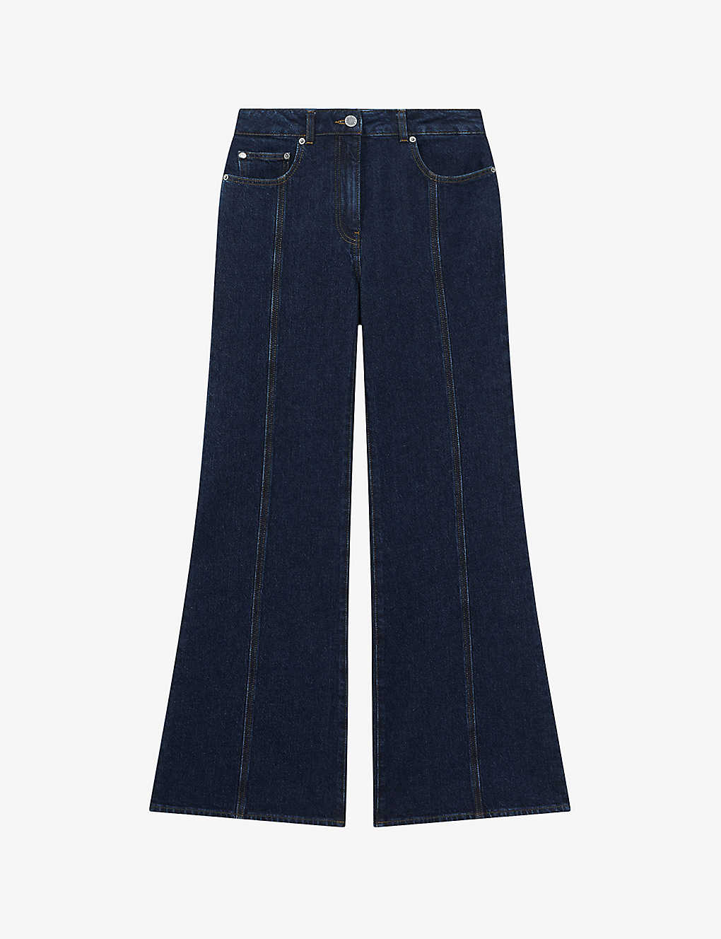 Reiss Womens Dark Blue Juniper High-rise Flared-leg Stretch-denim Jeans