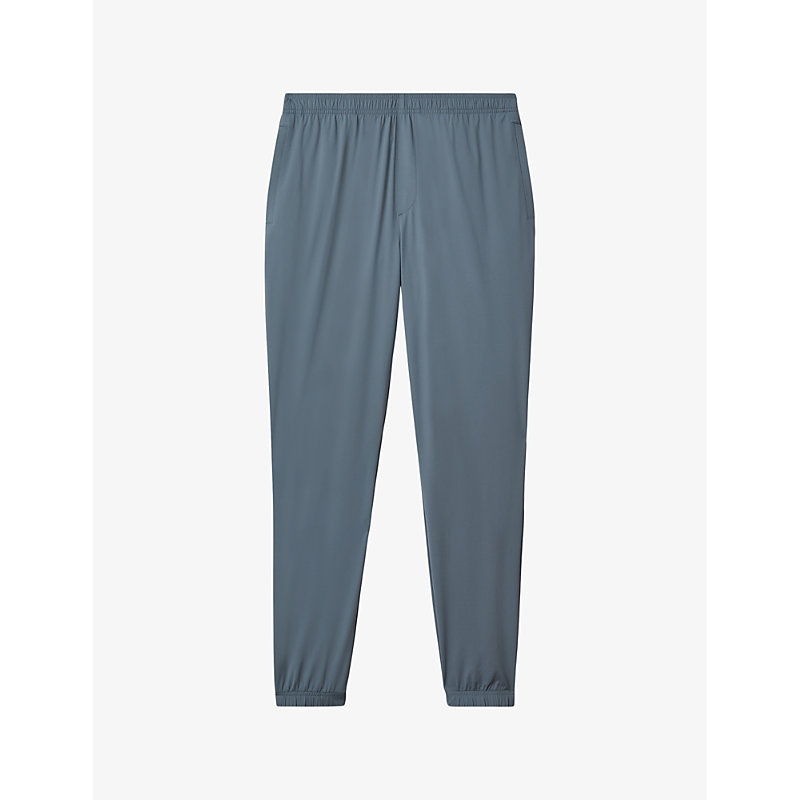 Shop Reiss Men's Steel Blue Rival Regular-fit Tapered-leg Stretch-nylon Trousers