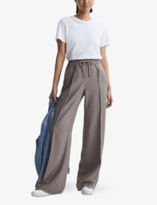 Shop Reiss Women's Mink Sunnie Elasticated-drawstring Wide-leg Mid-rise Woven Trousers