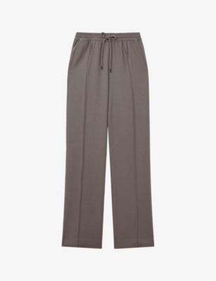 Reiss Sunnie Elasticated-drawstring Wide-leg Mid-rise Woven Trousers In Mink