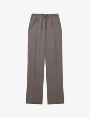 Shop Reiss Women's Mink Sunnie Elasticated-drawstring Wide-leg Mid-rise Woven Trousers