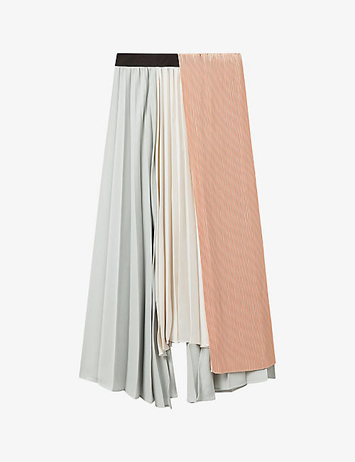 REISS: Maddie contrast-pleat woven midi skirt