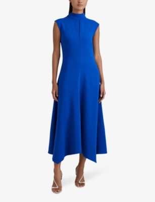 Shop Reiss Libby Asymmetric-hem Stretch-jersey Midi Dress In Cobalt Blue