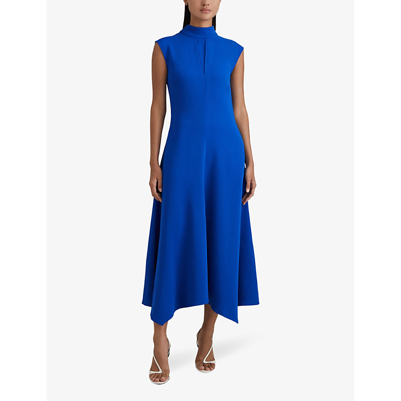 Shop Reiss Libby Asymmetric-hem Stretch-jersey Midi Dress In Cobalt Blue