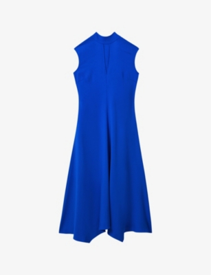 Shop Reiss Libby Asymmetric-hem Stretch-jersey Midi Dress In Cobalt Blue