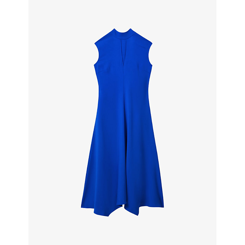 Shop Reiss Women's Cobalt Blue Libby Asymmetric-hem Stretch-jersey Midi Dress