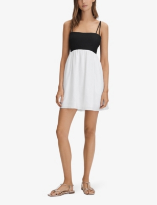 Shop Reiss Womens  Hadley Colour-blocked Linen Mini Dress In Black/white