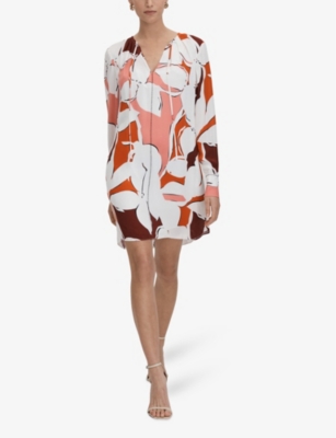 Shop Reiss Tanya Abstract-print Woven Mini Dress In Cream/red
