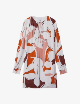 Shop Reiss Women's Cream/red Tanya Abstract-print Woven Mini Dress