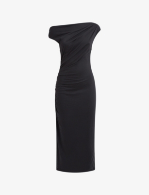 Reiss Charcoal Bodycon Ruched Midi Dress In Charcoal