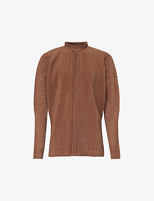 HOMME PLISSE ISSEY MIYAKE: Pleated split-side regular-fit knitted shirt