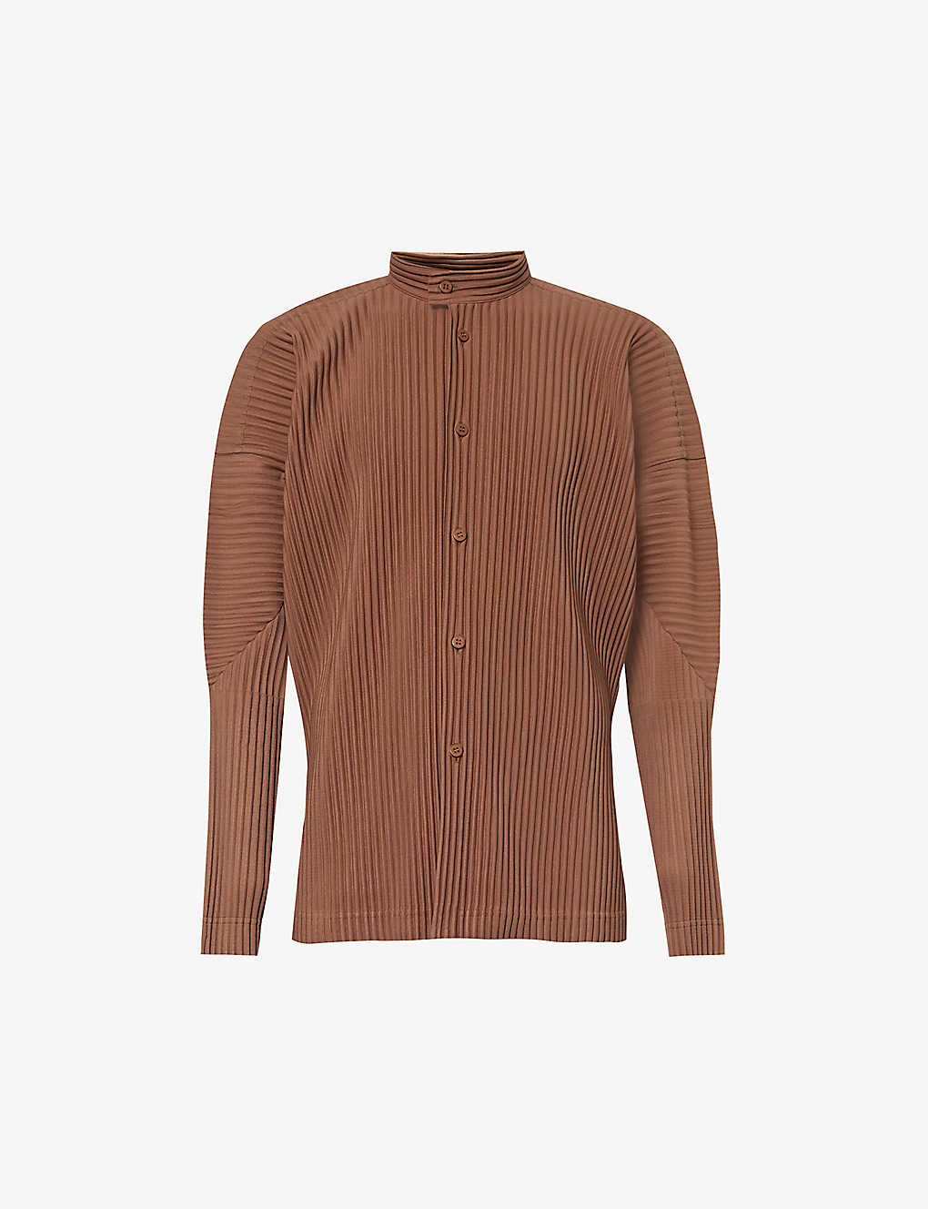 Issey Miyake Homme Plisse  Mens Ginger Brown Pleated Split-side Regular-fit Knitted Shirt