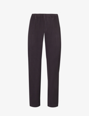 Issey Miyake Homme Plisse  Mens Burnt Brown Pleated Straight-leg Regular-fit Knitted Trousers