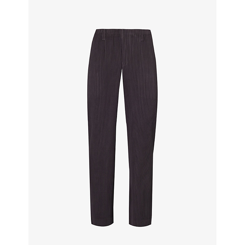 Issey Miyake Homme Plisse  Mens Burnt Brown Pleated Straight-leg Regular-fit Knitted Trousers