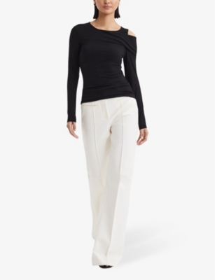 Shop Reiss Womens Black Adeline Draped-shoulder Long-sleeve Stretch-jersey Top