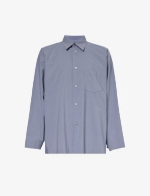 Issey Miyake Homme Plisse  Mens Blue Grey Streamline Relaxed-fit Cotton-poplin Shirt In Multi-coloured