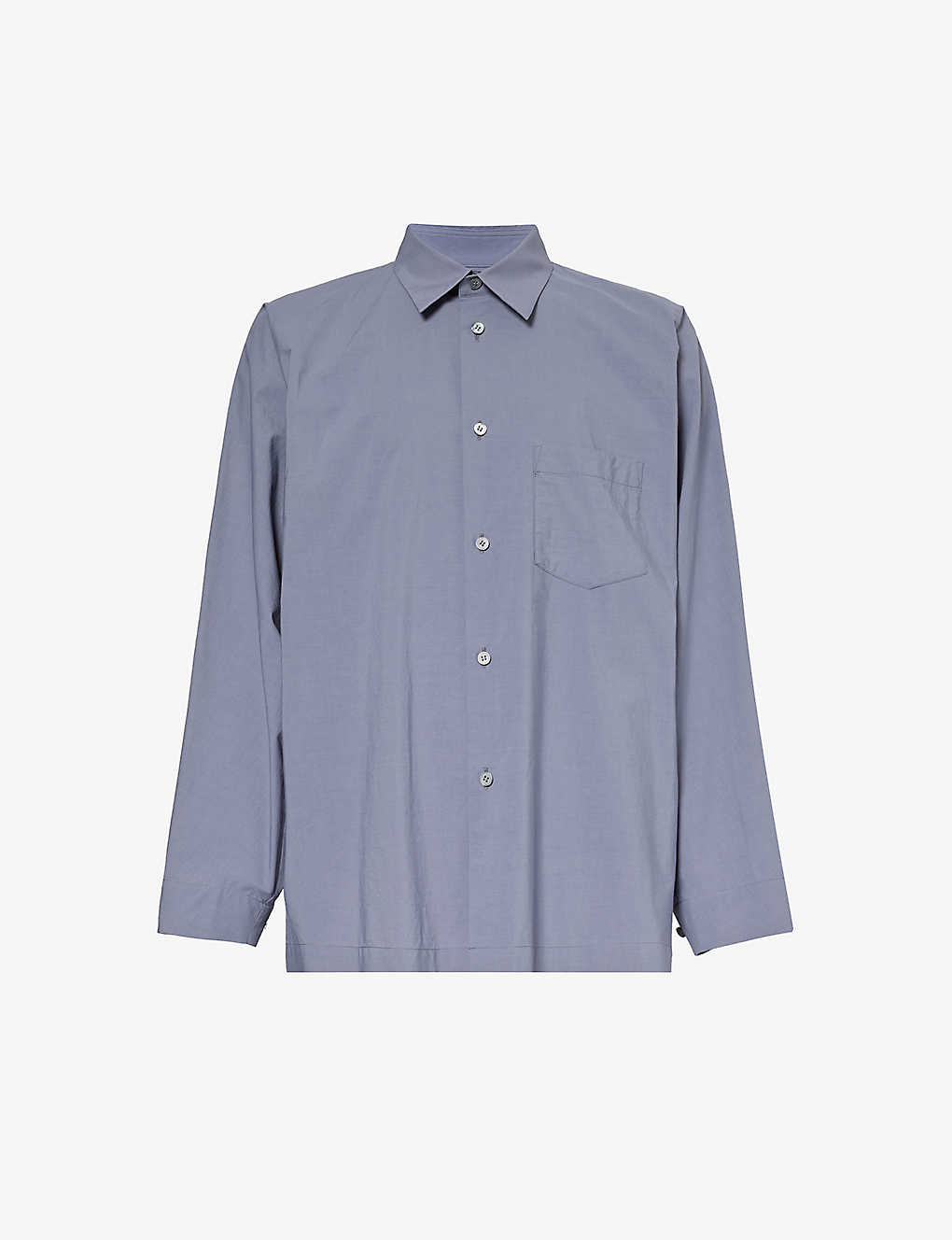 Issey Miyake Homme Plisse  Mens Blue Grey Streamline Relaxed-fit Cotton-poplin Shirt In Multi-coloured