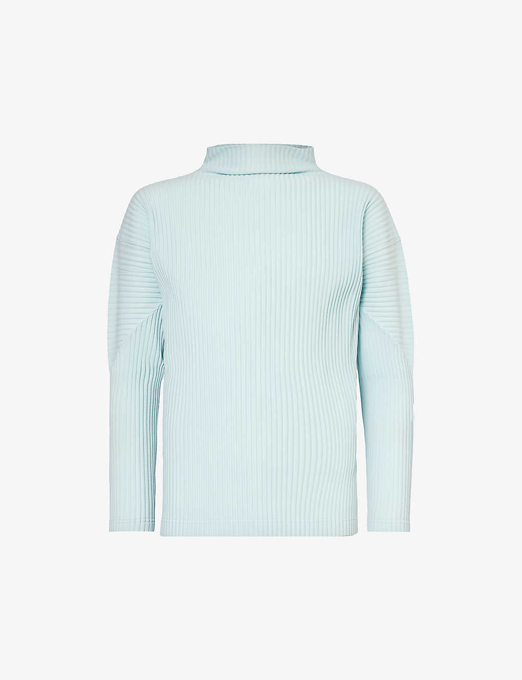 Issey Miyake Homme Plisse  Mens Light Indigo Color Pleats Roll-neck Knitted T-shirt In Blue