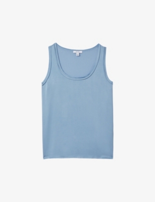Shop Reiss Womens Blue Riley Scoop-neck Silk-blend Vest Top