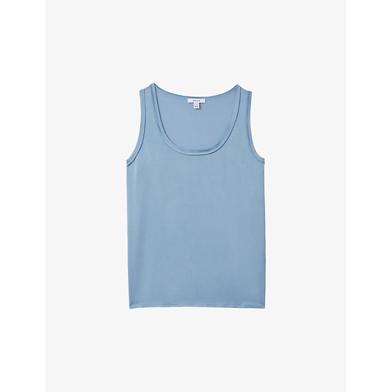 Shop Reiss Women's Blue Riley Scoop-neck Silk-blend Vest Top