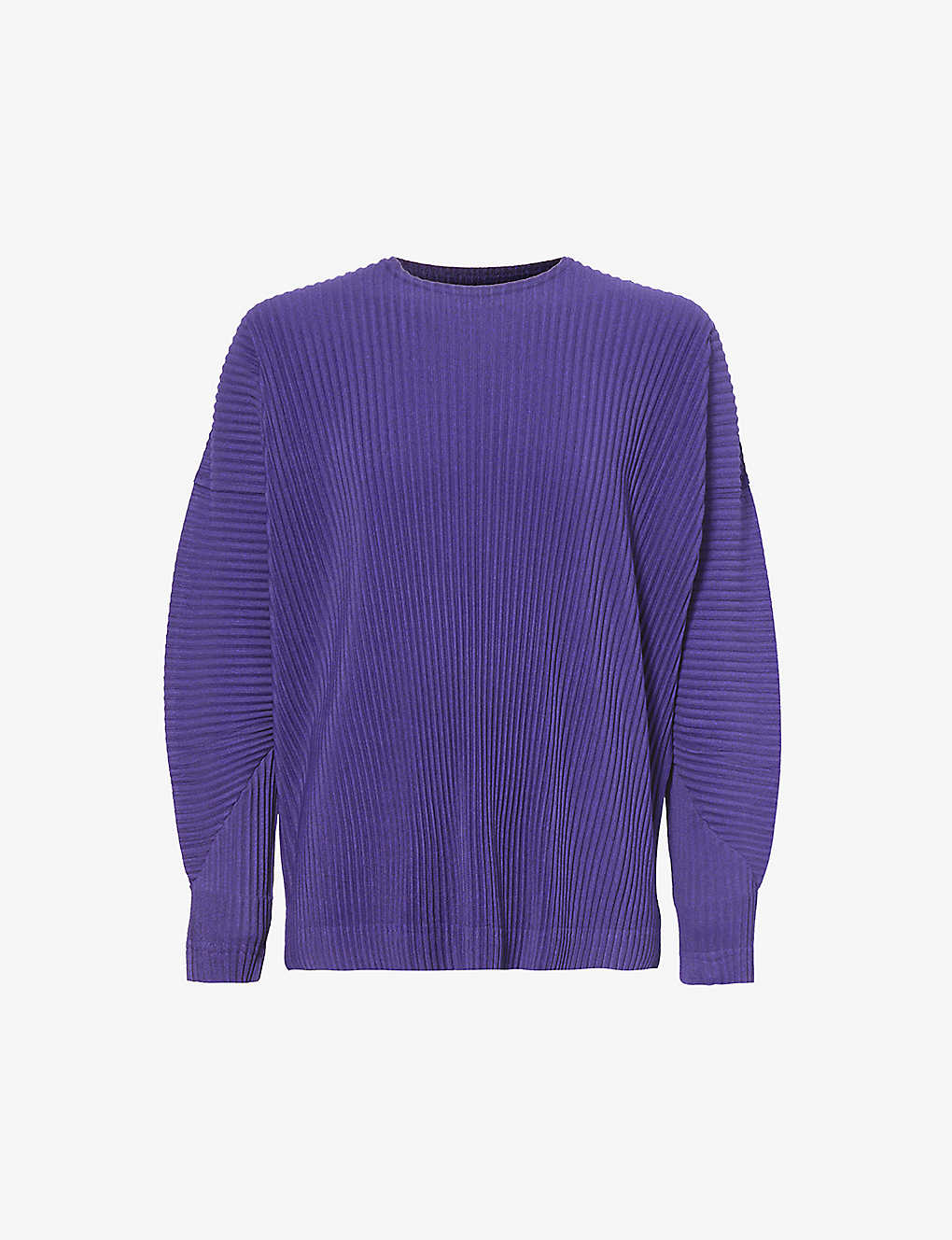 Issey Miyake Homme Plisse  Mens Blue Pleated Crewneck Knitted T-shirt