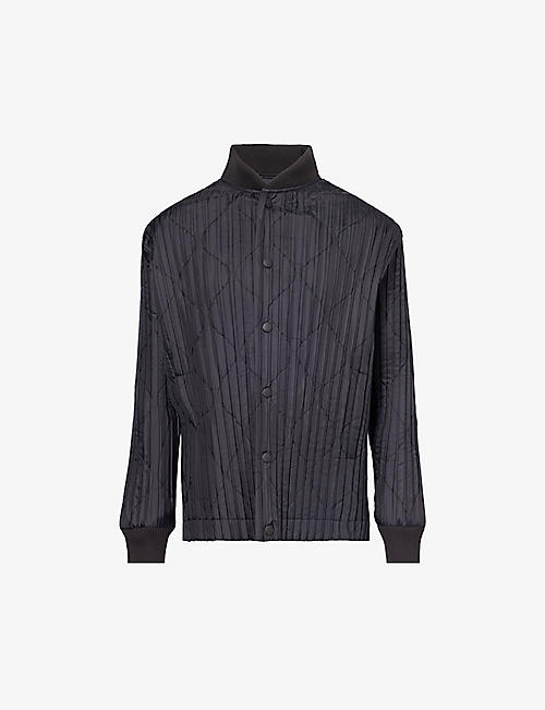 HOMME PLISSE ISSEY MIYAKE: Pleated stand-collar padded knitted jacket
