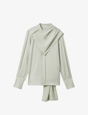 REISS: Emilia detachable-scarf satin blouse